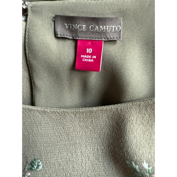 Vince Camuto Olive Green Floral Print Shift Dress Size 10 - Picture 9 of 10